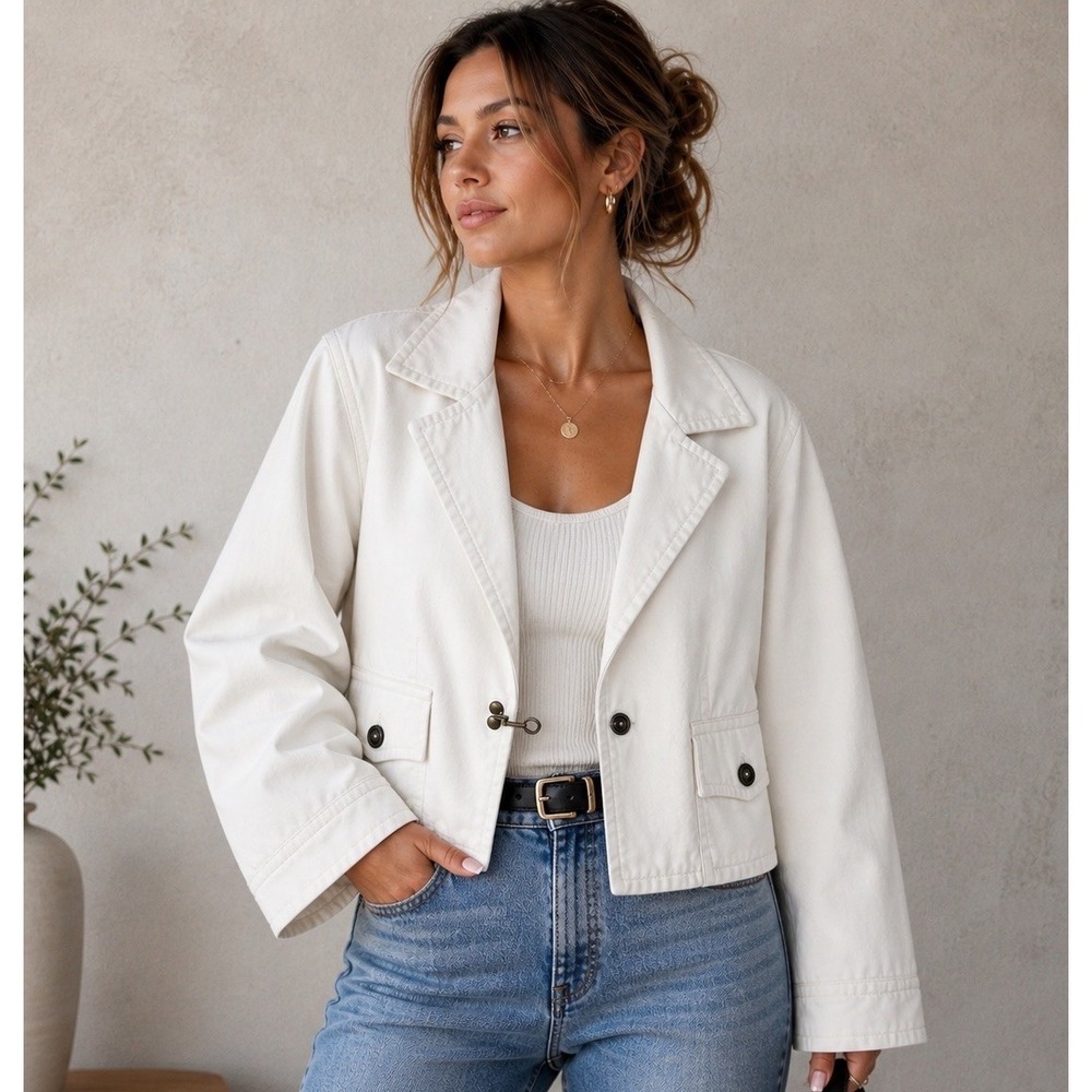 Vintage Tape Measure Womens Off White Hook Eye Blazer Jacket Cropped Size 12